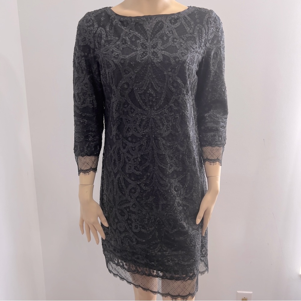 Elie Tahari Amelie Sequined Shift Short Cocktail
Dress Black Matte Size 10